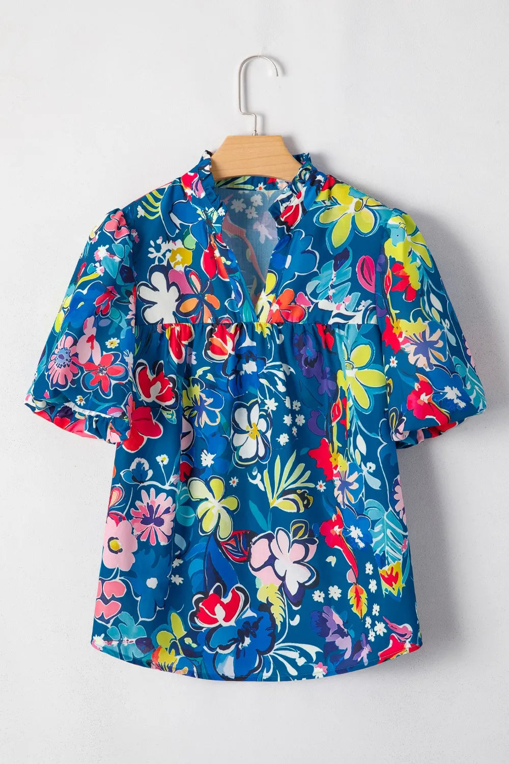 Floral Print Ruffle Sleeve Loose Blouse OutfitFlow