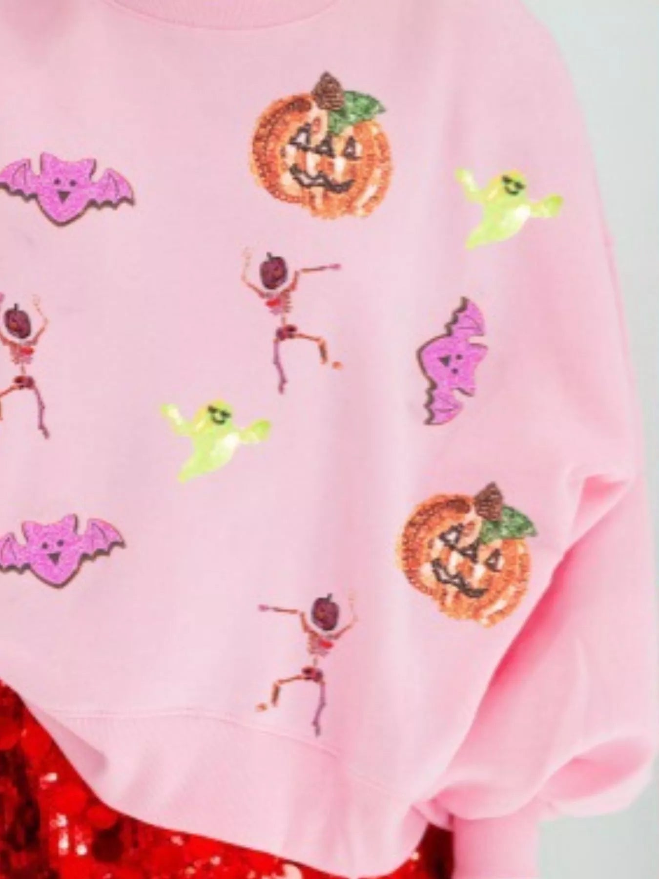 Halloween Sequin Round Neck Long Sleeve Sweatshirt OutfitFlow
