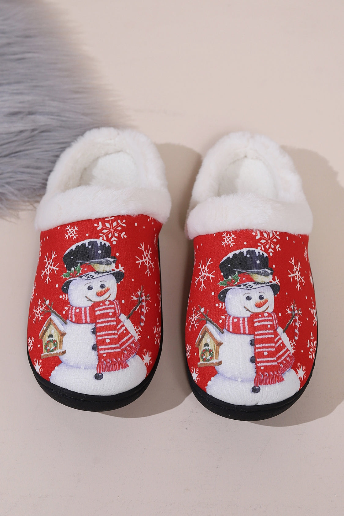 Outfit Flow - Snowman Round Toe Faux Fur Slippers