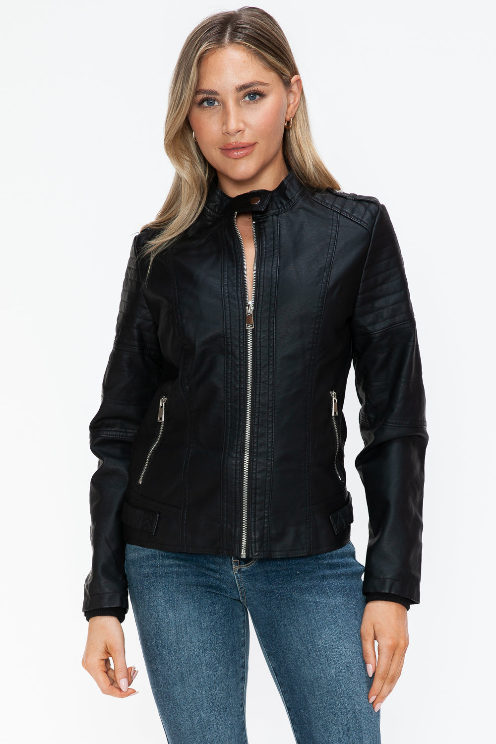 Outfit Flow - Snobbish PU Leather Biker Jacket with Side Zip Pockets