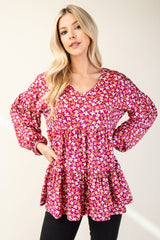 Celeste Full Size Floral V-Neck Balloon Sleeve Blouse