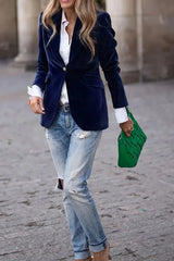 One Button Lapel Collar Long Sleeve Blazer Trendsi