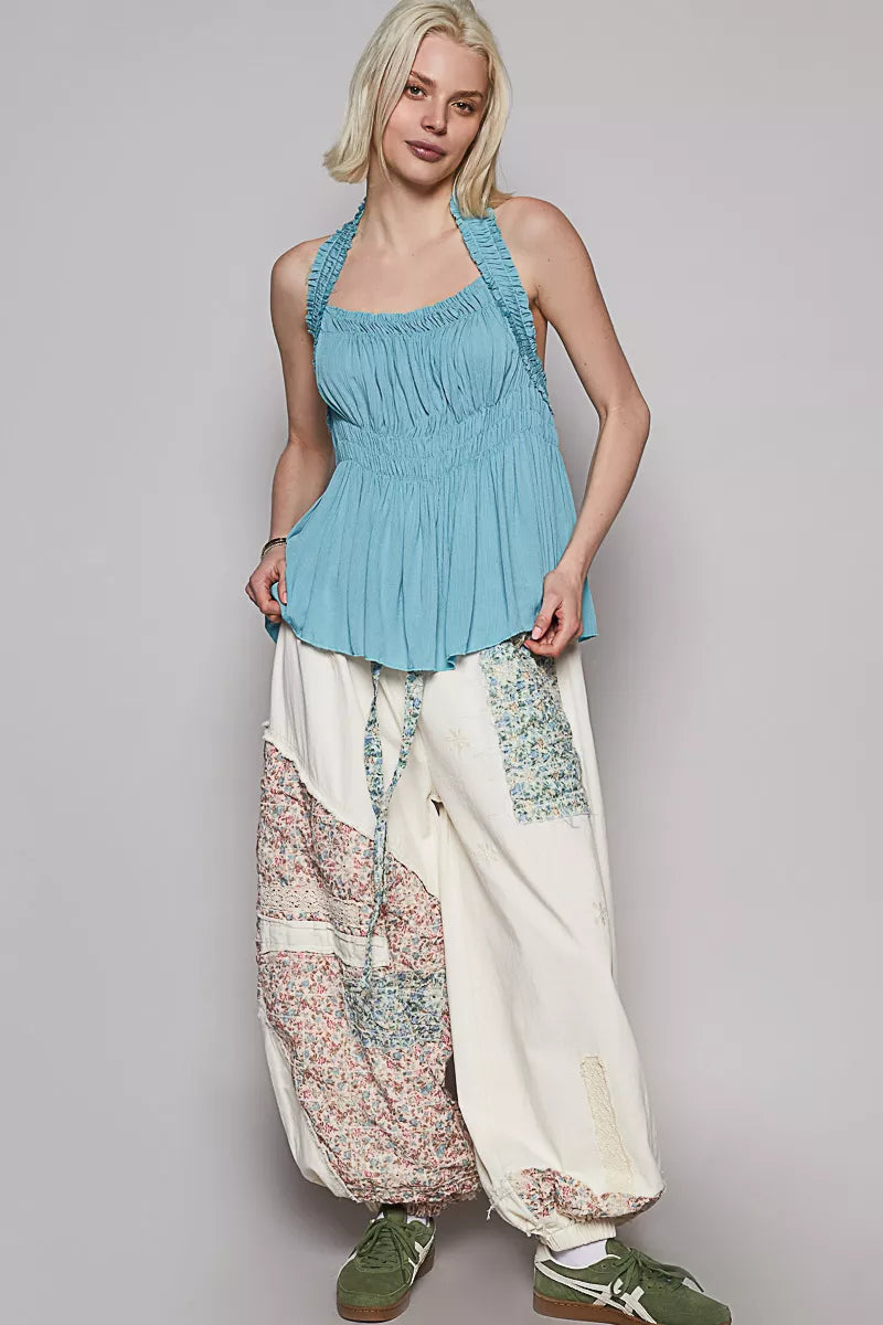 POL Backless Halter Sleeveless Top with Smocking Shirring Detail Trendsi