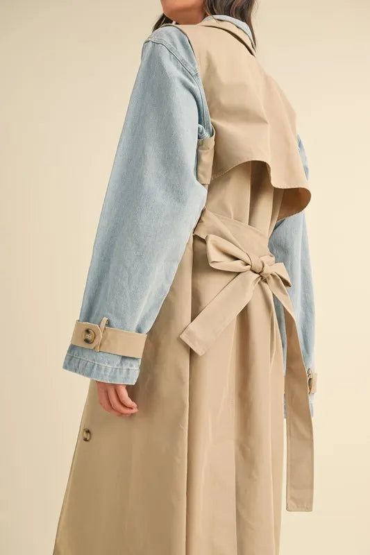 MABLE Layered Look Trench Coat With Denim Jacket Trendsi