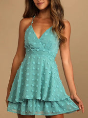 Swiss Dot V-Neck Cami Dress Teal OutfitFlow