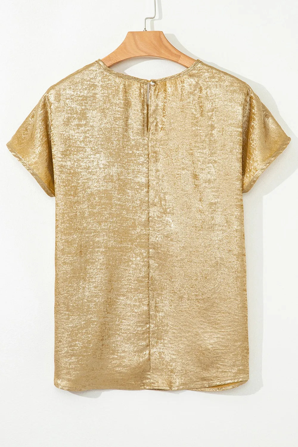 Metallic Gold Short Sleeve Casual Blouse OutfitFlow