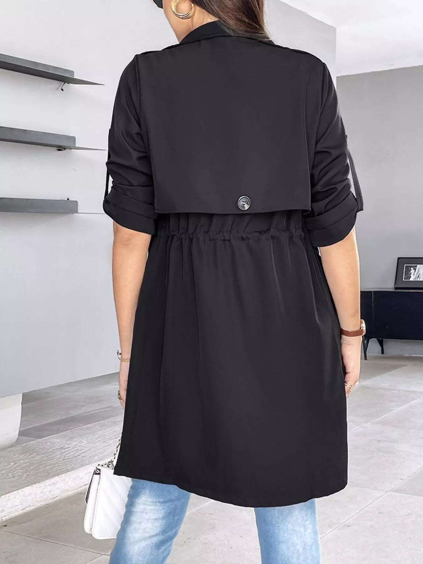 Drape Collar Lightweight Trench Coat OutfitFlow