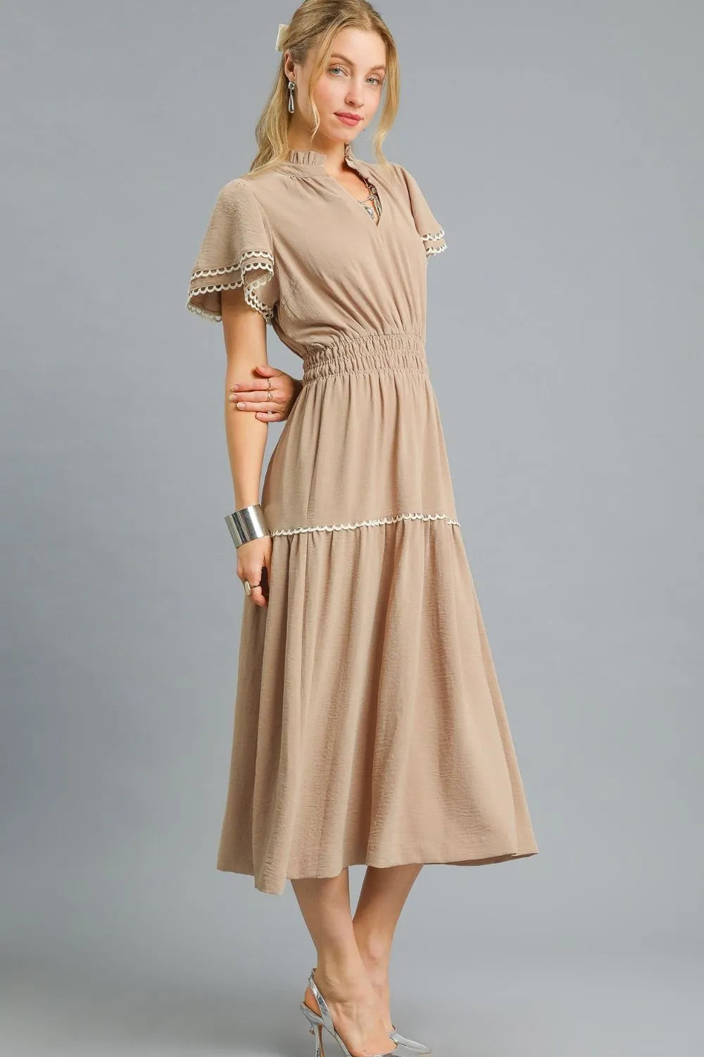Umgee Tiered Flutter Sleeve Midi Dress OutfitFlow