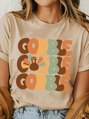 GOBBLE Turkey Graphic Thanksgiving Round Neck Tee OutfitFlow