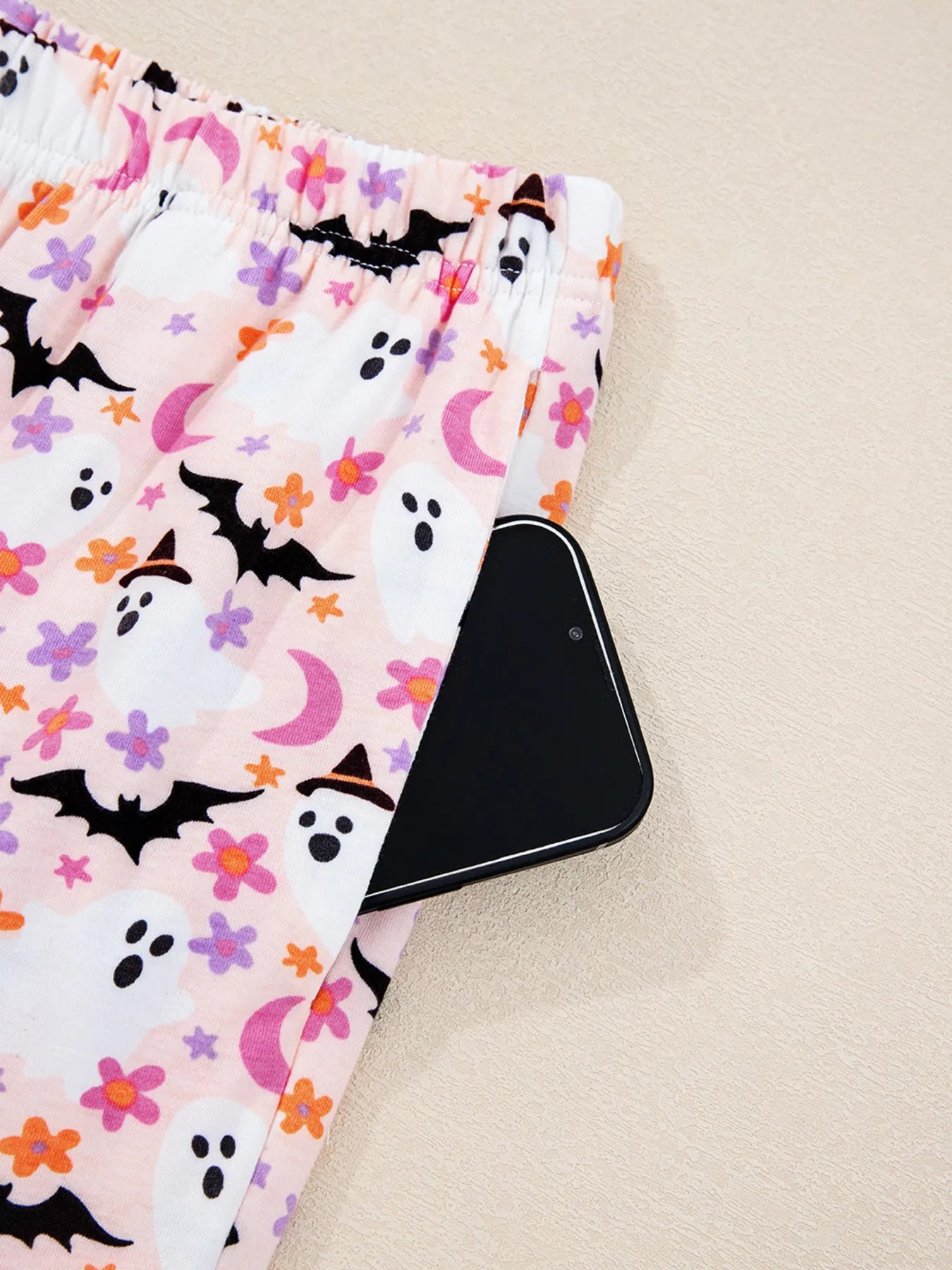 Halloween Ghost Print Button Up Top and Pants Lounge Set OutfitFlow