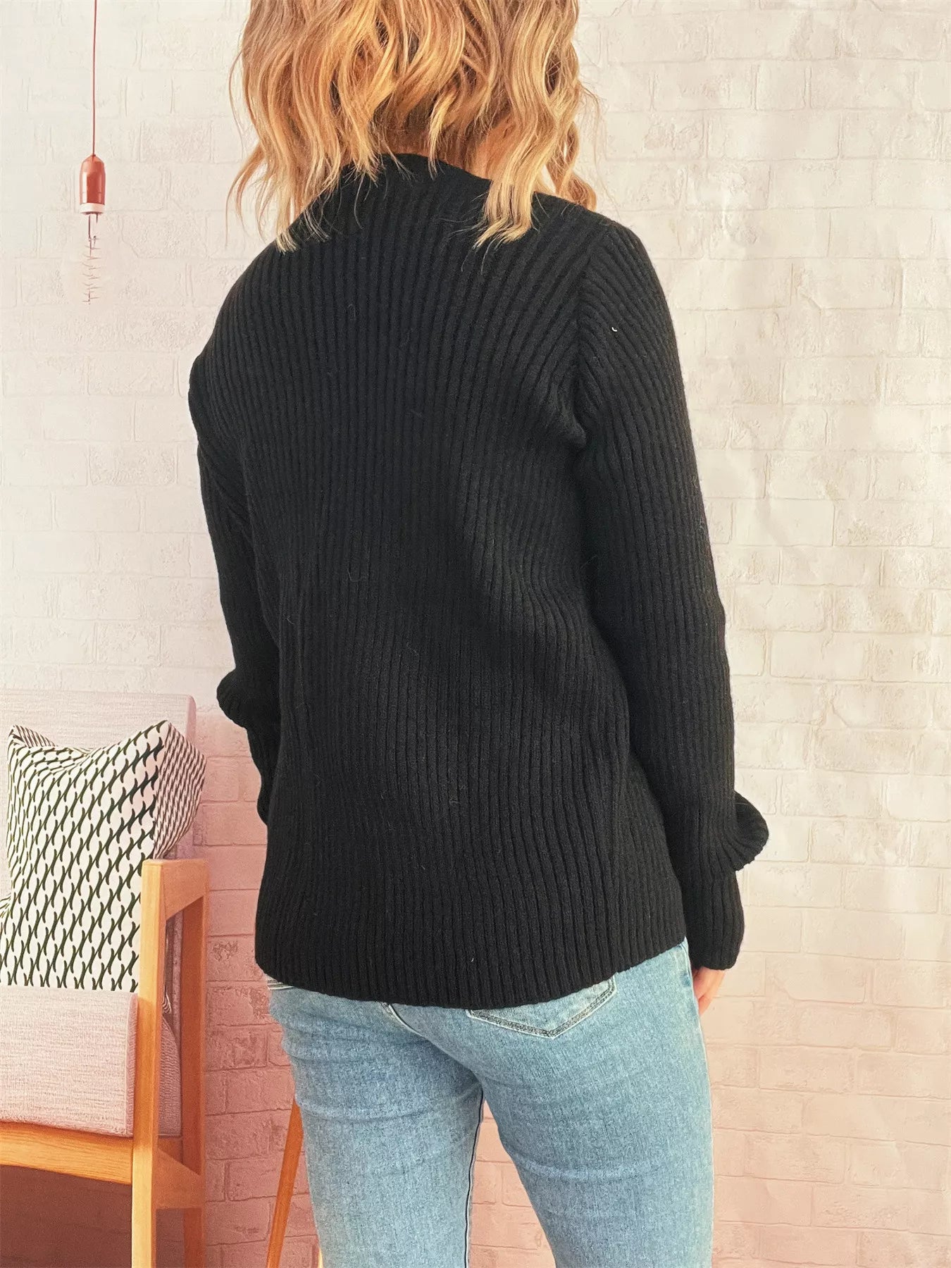 Ribbed Tie Front Long Sleeve Cardigan OutfitFlow