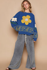 Outfit Flow - POL Flower Lace Patch Long Sleeve Sweater