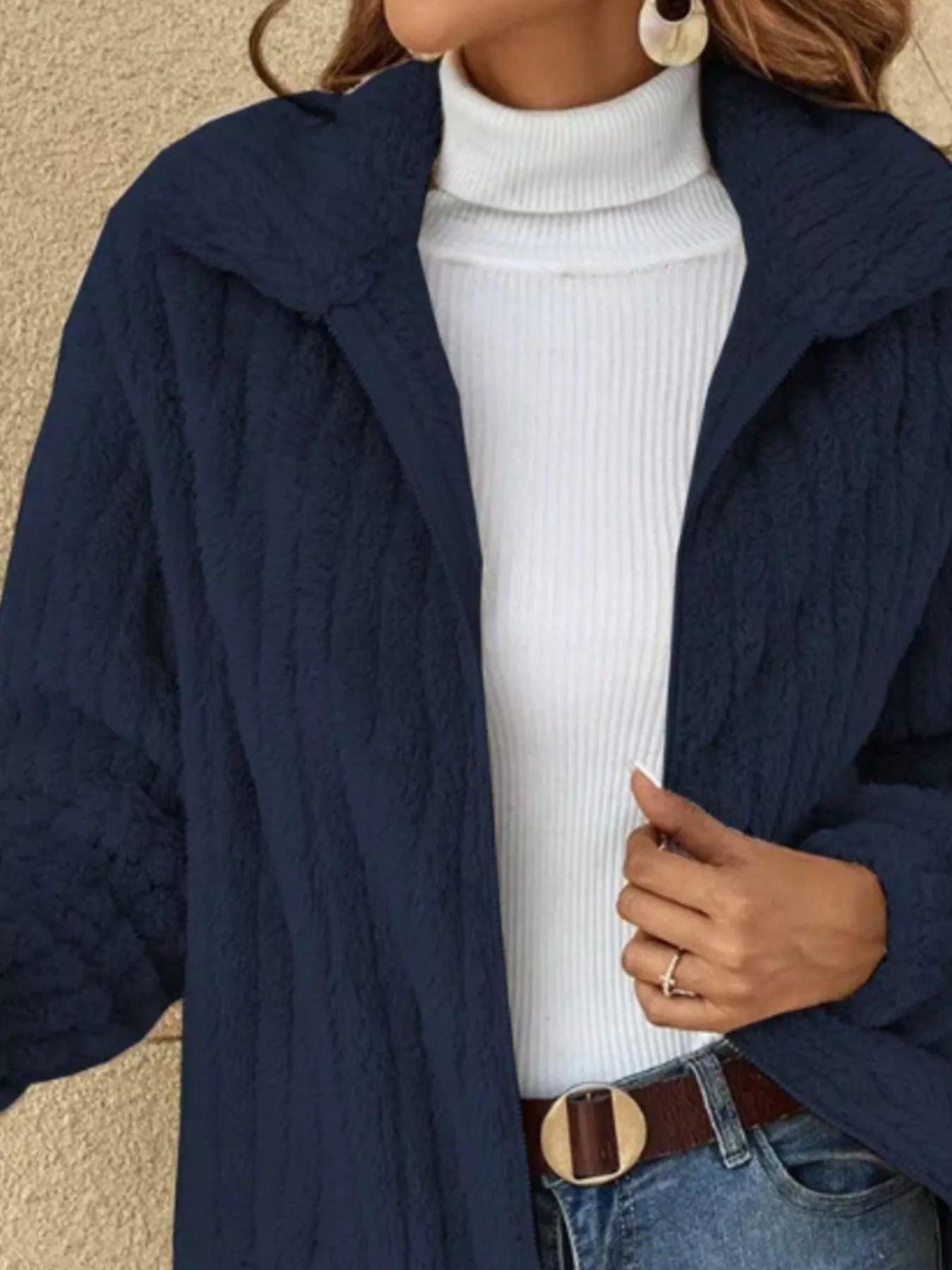 Full Size Zip-Up Long Sleeve Texture Jacket Plus Size OutfitFlow