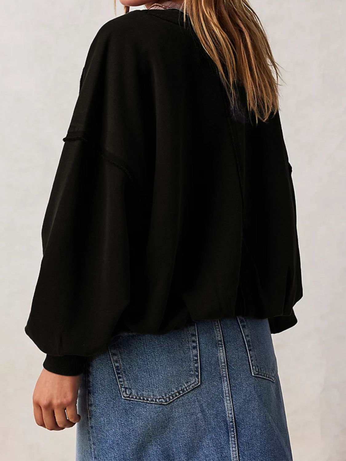 Outfit Flow - Exposed Seam Round Neck Long Sleeve Sweatshirt