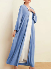 Open Front Long Sleeve Longline Cardigan Dusty Blue OutfitFlow