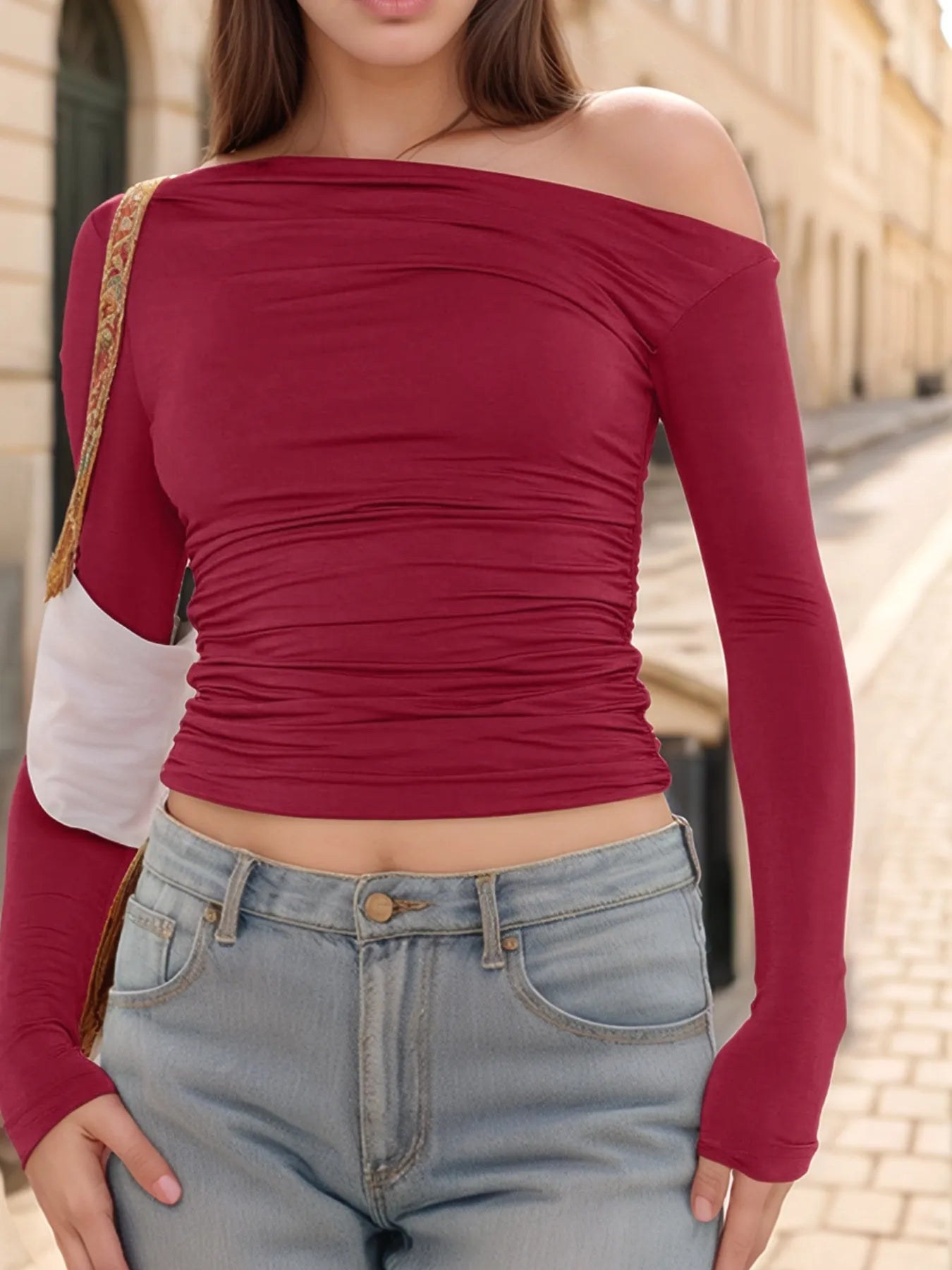 Ruffled Single Shoulder T-Shirt OutfitFlow