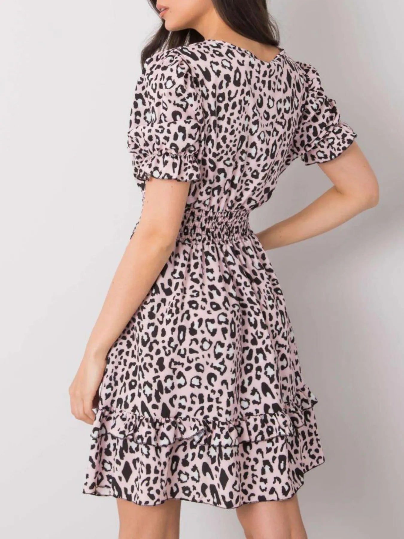Leopard Print Tie Front Short Sleeve Mini Dress OutfitFlow
