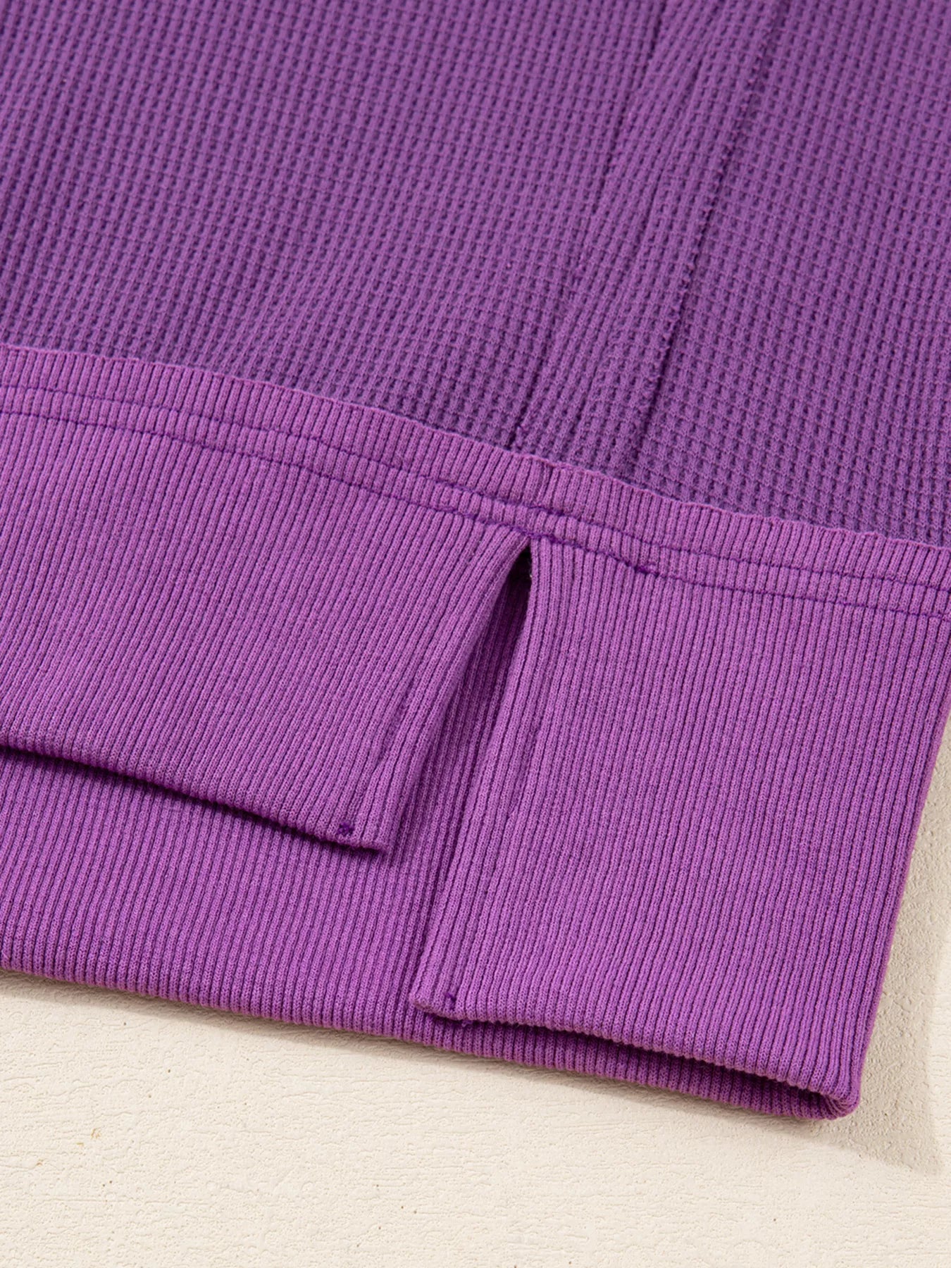 Solid Color Raw Seam Patchwork Ribbed Drop Shoulder Sweatshirt OutfitFlow