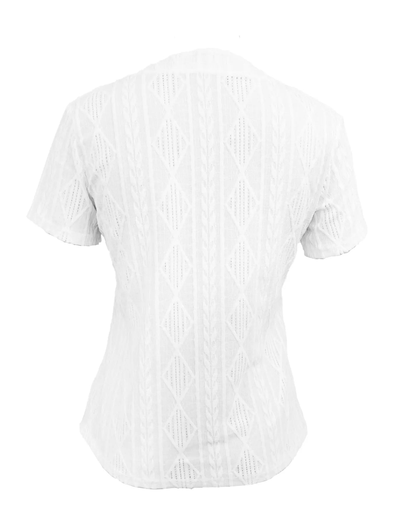 Textured Notched Short Sleeve Blouse OutfitFlow