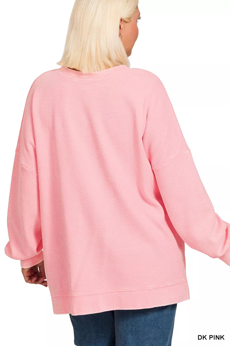 Zenana Full Size Acid Washed Double Ribbed Hi-low Sweatshirt Plus Size OutfitFlow