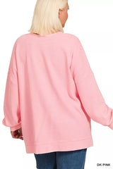 Zenana Full Size Acid Washed Double Ribbed Hi-low Sweatshirt Plus Size OutfitFlow