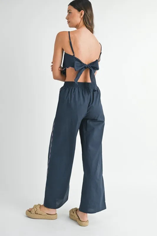 MABLE Linen Embroidered Scarf Top and Pants Set OutfitFlow