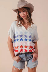 SO ME Fourth Of July Stars Loose Fit Knit Top OutfitFlow