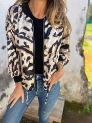 Full Size Zip Up Zebra Print Bomber Jacket Plus Size OutfitFlow