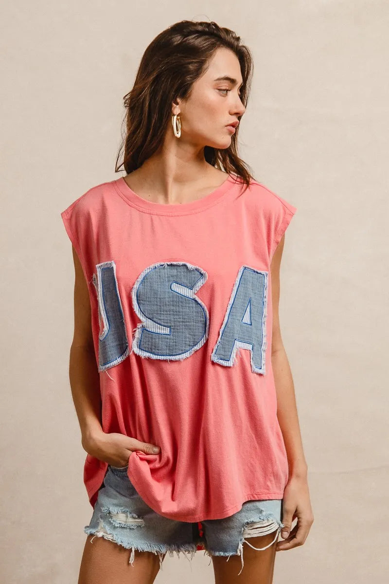 BiBi Washed Jersey With Usa Patched Raw Cut Edge Detail OutfitFlow