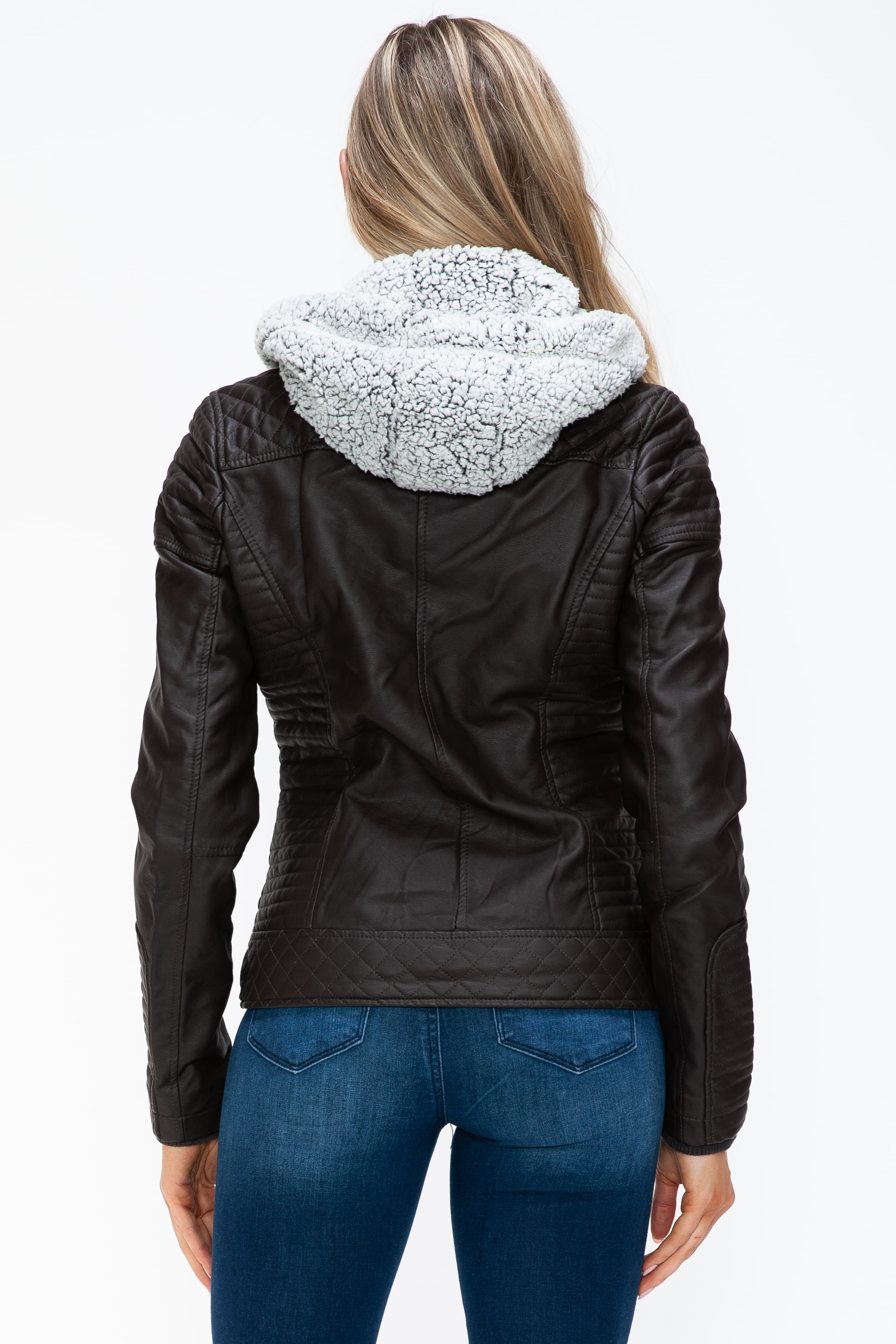 Outfit Flow - YMI Faux Layered Double-Zipper Jacket with Fuzzy Hood