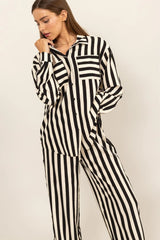 HYFVE Striped Button Up Shirt and Pants Set OutfitFlow