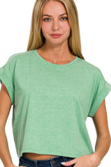 Zenana Rolled Sleeve Crop T-Shirt OutfitFlow