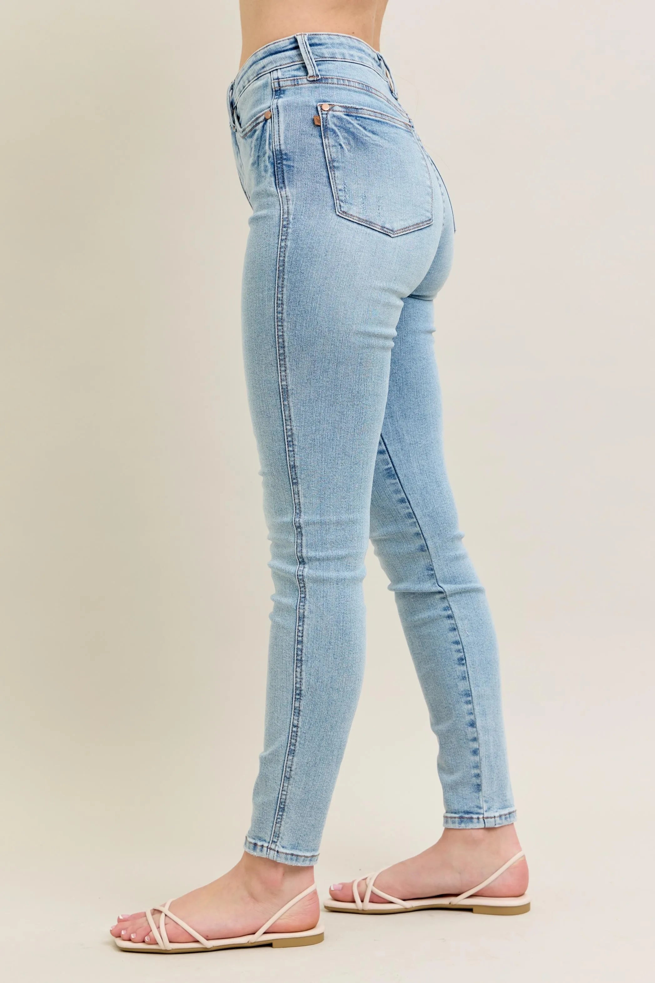Judy Blue Full Size Mr Tummy Control Vintage Wash Skinny Jeans Plus Size OutfitFlow