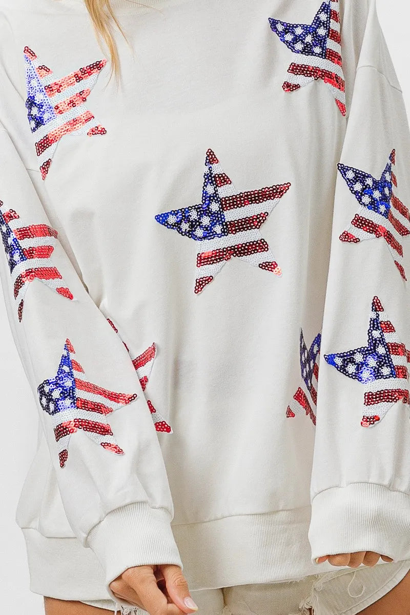 BiBi American Flag Sequin Star Sweatshirt OutfitFlow