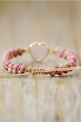 Rose Quartz Heart Beaded Bracelet OutfitFlow