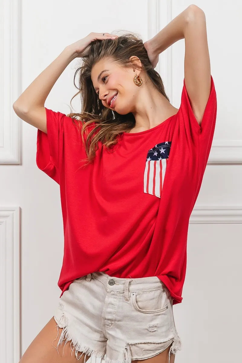 BiBi French Terry With Front Pocket Dolman Sleeves Top OutfitFlow