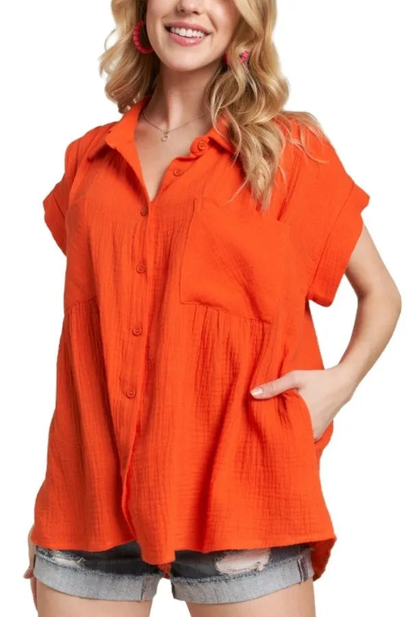 ADORA Button Down Solid Shirt W Pockets OutfitFlow