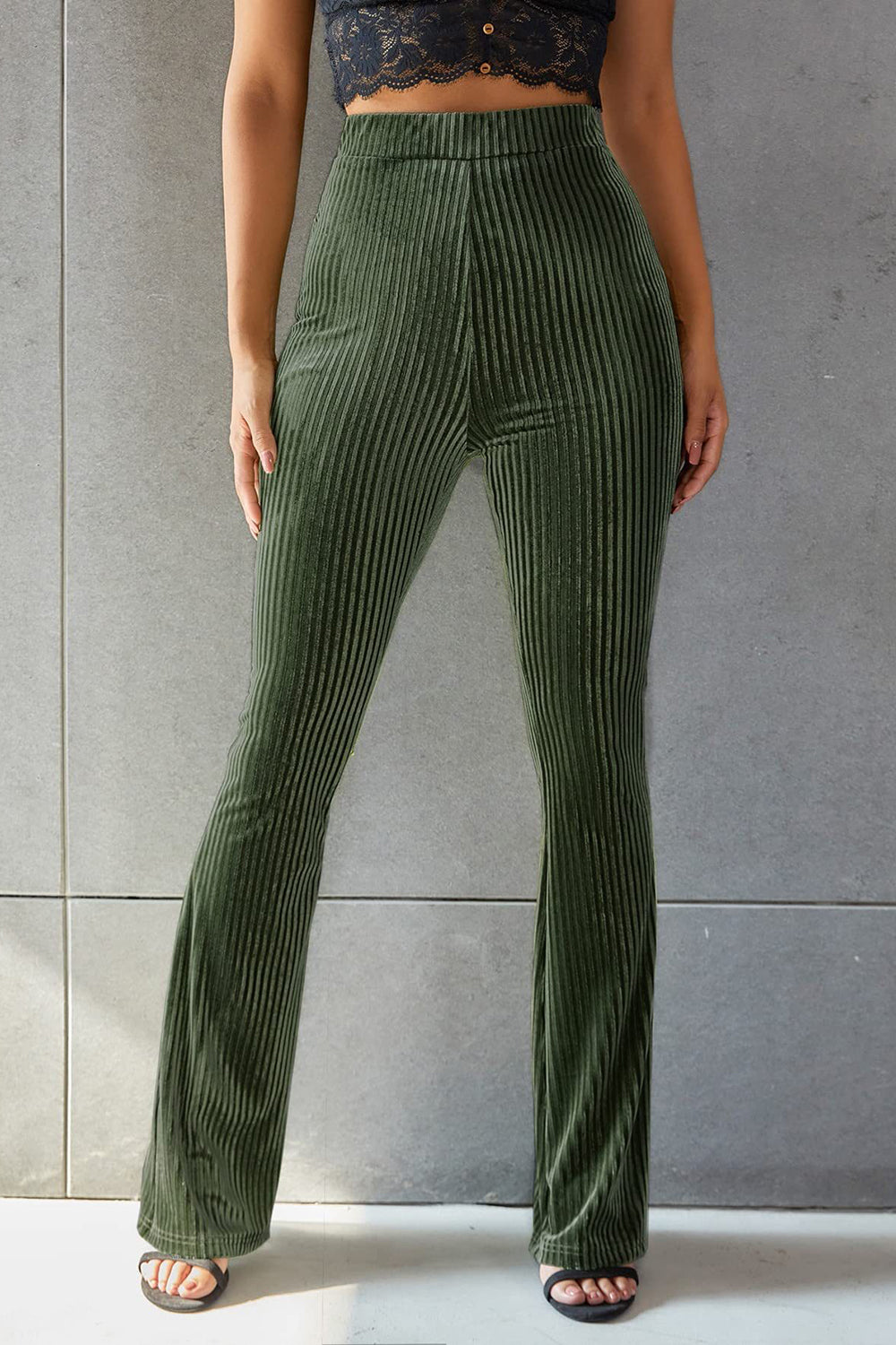 Outfit Flow - Ribbed High Waist Flare Pants