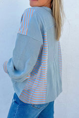 Striped Long Sleeve V-Neck Oversized Sweatshirt OutfitFlow