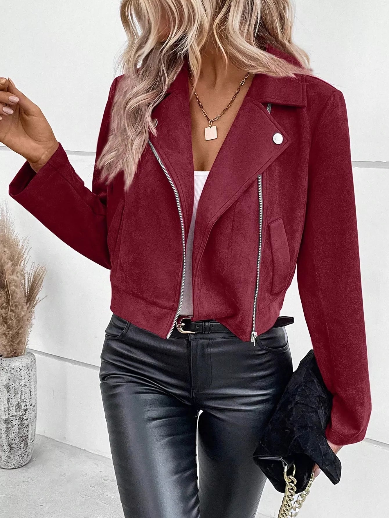 Suede Moto Jacket with Zip Detail Trendsi