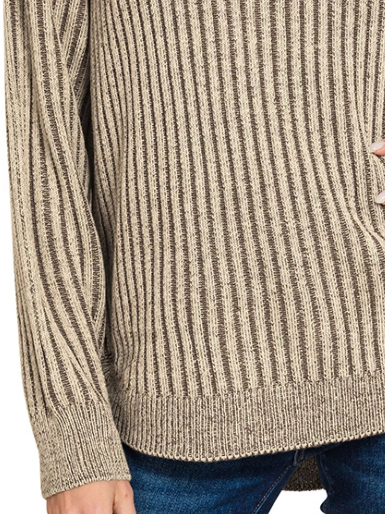 Zenana Curved Hem Two-Tone Ribbed Sweater OutfitFlow
