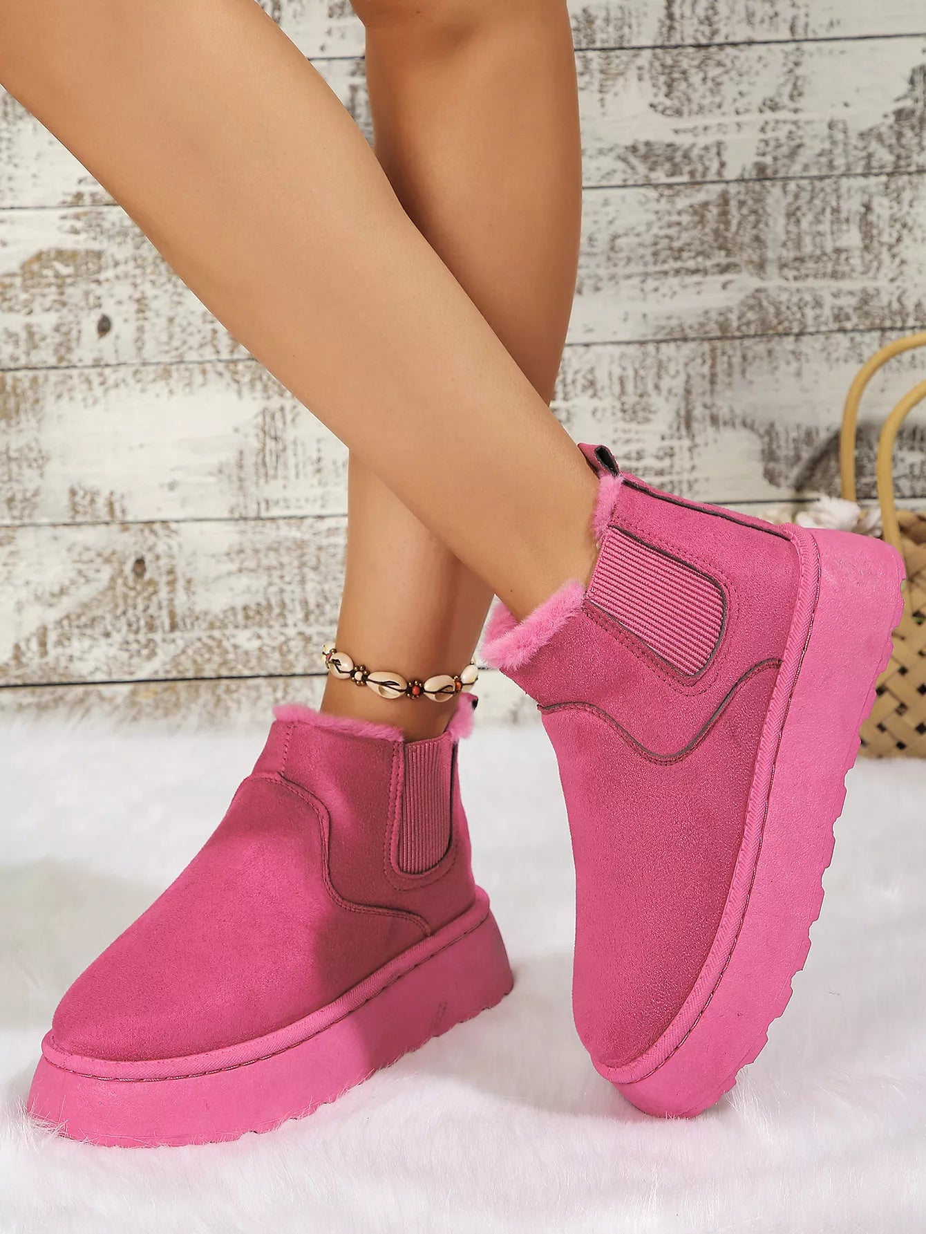 Round Toe Platform Ankle Boots Hot Pink Trendsi
