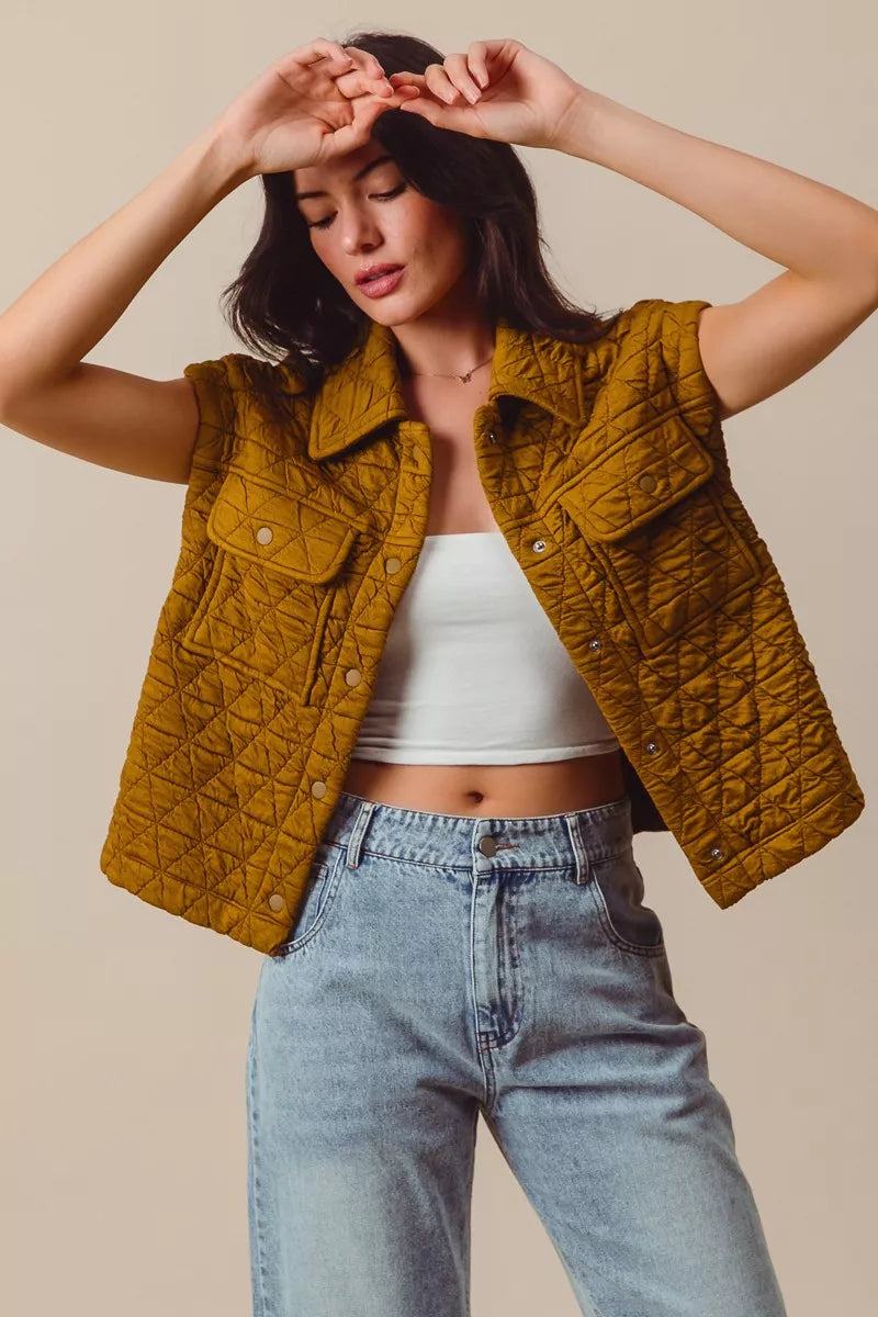 SO ME Triangle Quilting Stitch Button Up Knit Vest OutfitFlow