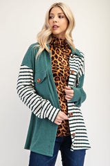 Celeste Full Size Striped Button Up Dropped Shoulder Shacket