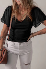 V-Neck Short Sleeve Blouse OutfitFlow