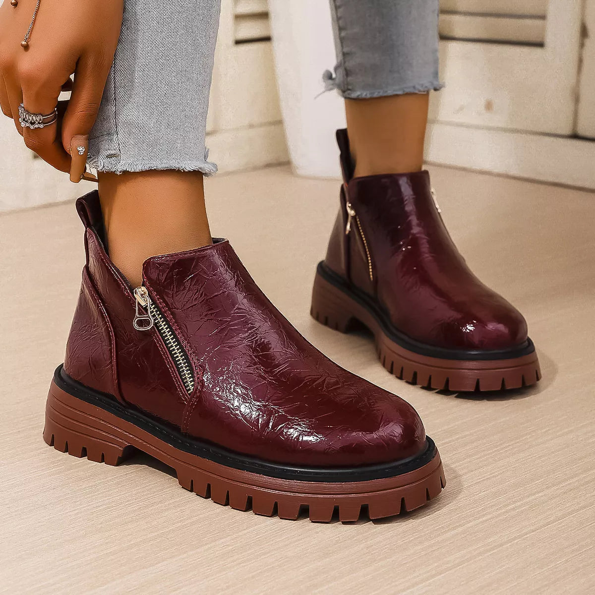 Round Toe Block Heels Boots OutfitFlow