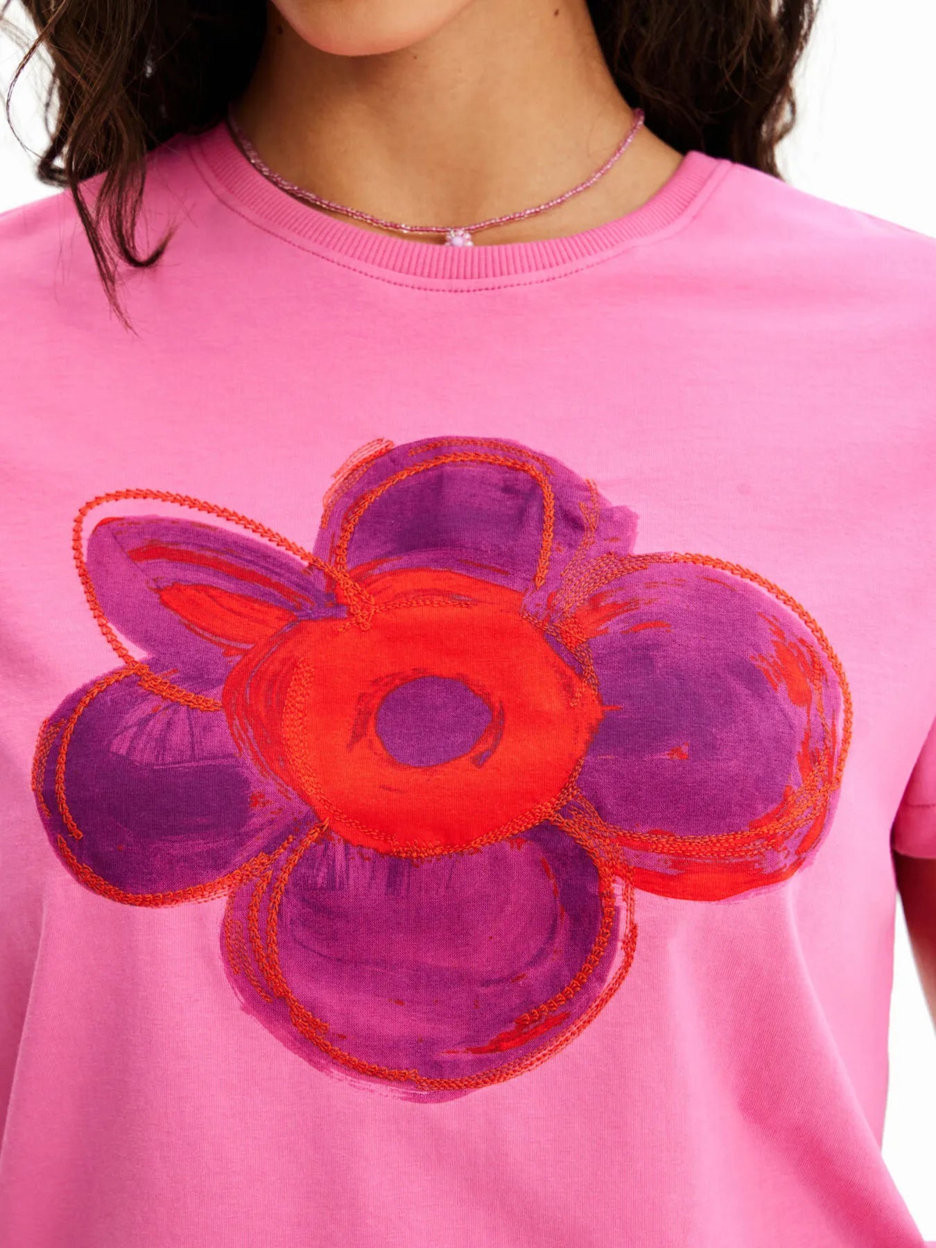 Flower Graphic Round Neck T-Shirt OutfitFlow