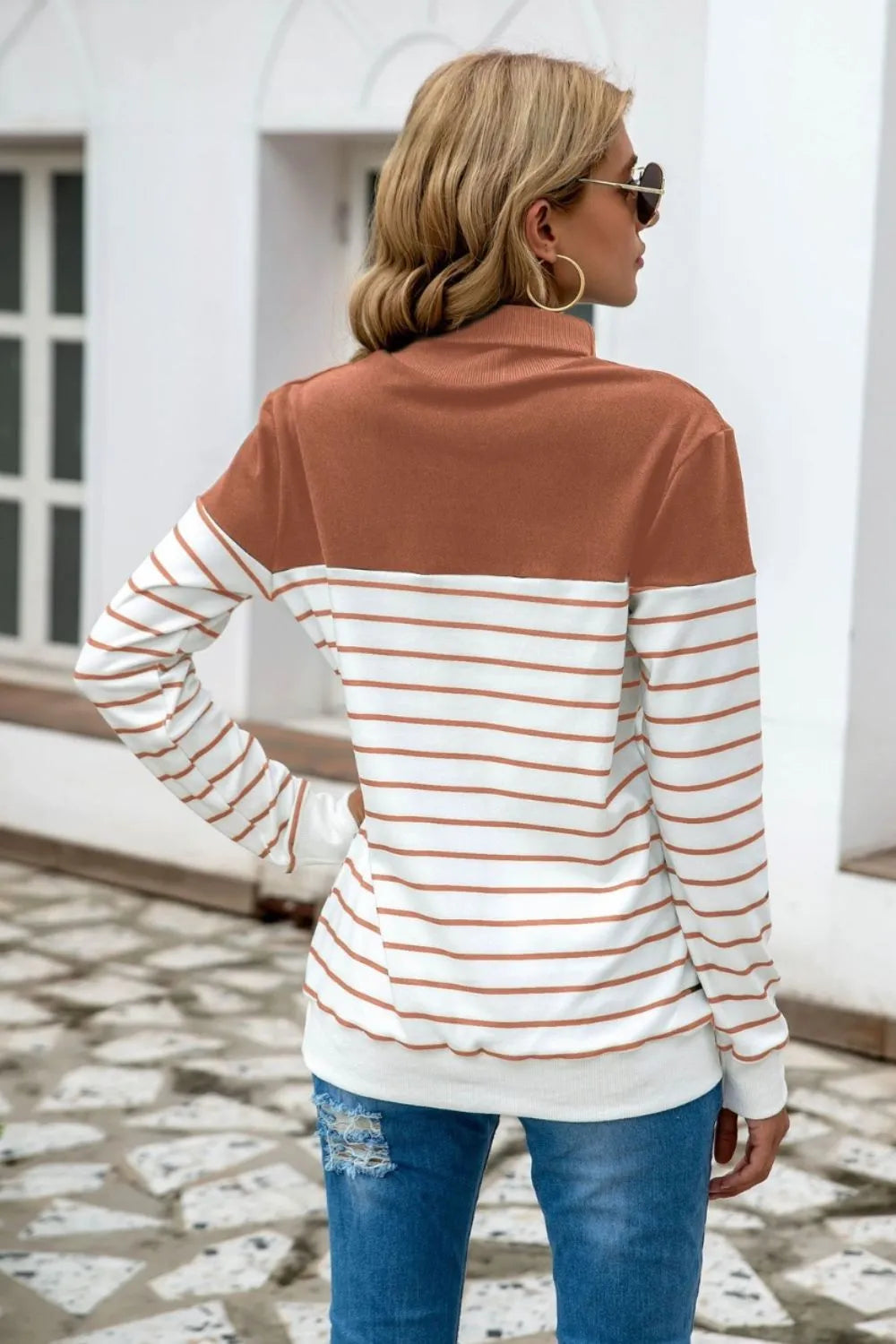 Striped Contrast Turtleneck Sweater OutfitFlow