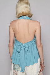 POL Backless Halter Sleeveless Top with Smocking Shirring Detail Trendsi