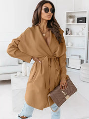 Tie Waist Long Sleeve Outerwear OutfitFlow